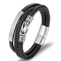 Pulsera hombre nodo placa infinita para engrave cuero negro y acero 21cm