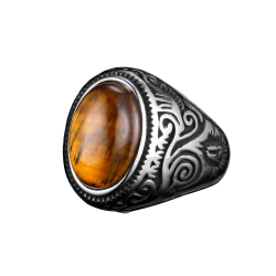Anillo de hombre tribal acero color plata y ojo de tigre
