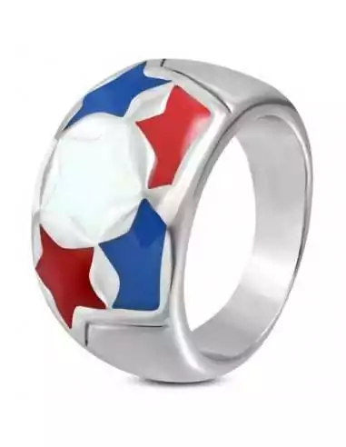 Large women's ring in steel dome star shape France blue white red