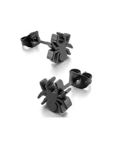 Pair of black steel men's earrings in the shape of a spider