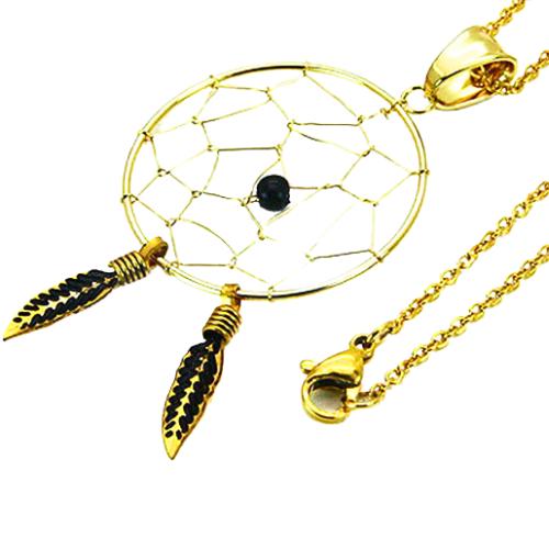 Adornment necklace and pendant catches dreams woman steel gilded with fine gold