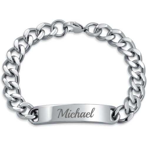 Pulsera gourmet malla hombre cubano acero ejemplo grabado nombre michael