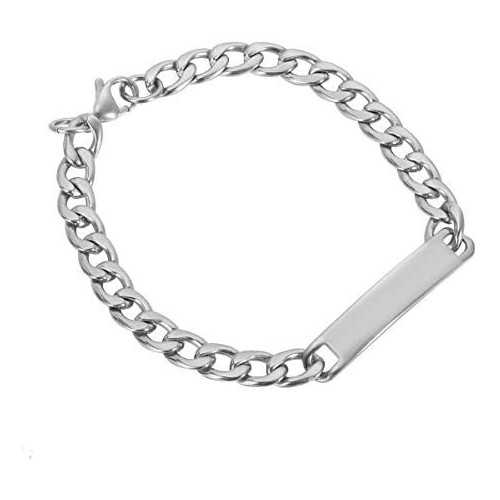 Bracelet homme maille figaro acier plaque à personnaliser 9mm 22cm