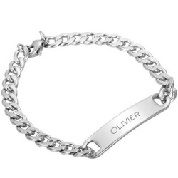 Bracelet homme maille figaro acier plaque à personnaliser 9mm 22cm