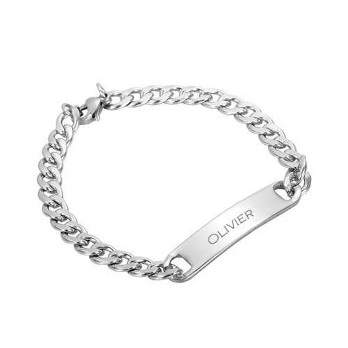 Men's bracelet mesh figaro steel personalized plate with olive name