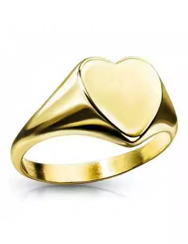 Bague chevalière femme acier dorée à l'or fin forme de coeur personnalisée