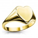 Anello con sigillo donna in acciaio dorato a forma di cuore personalizzato in oro zecchino
