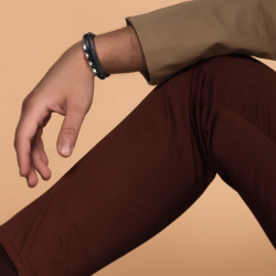 Brazalete de hombre azul trenzado triple lazos y cierre magnético acero