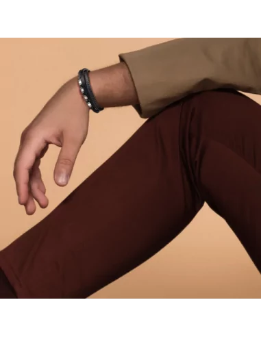 Bracelet Homme En Cuir Véritable Casisto.J - Tressé Main, Fermoir Magnétique - Bleu, Noir Ou Brun
