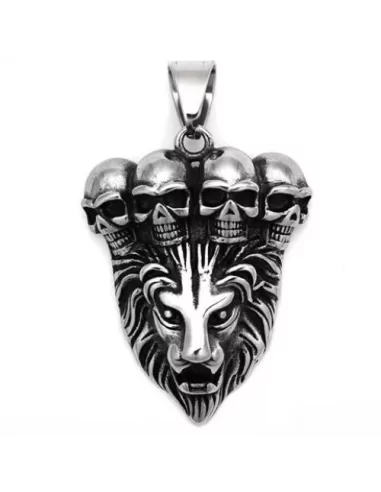 Men's pendant necklace lion crown skull biker steel chain included
