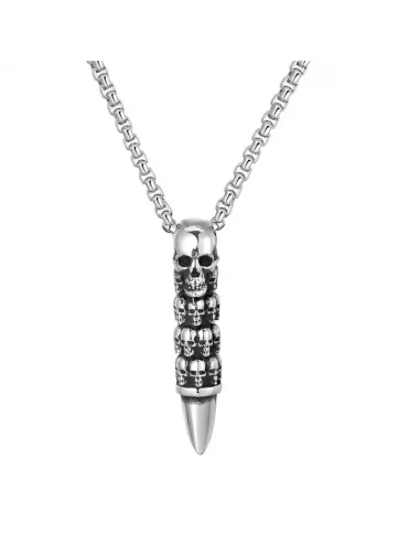 Men's steel bullet-shaped pendant decorated with biker skulls