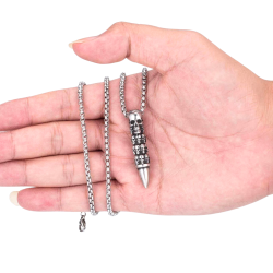Men's steel bullet-shaped pendant decorated with biker skulls