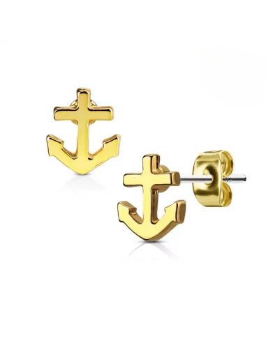 Earrings for women and men in gilded steel and fine gold in the shape of a marine anchor