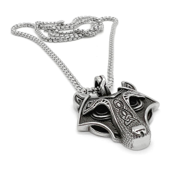 Collier pendentif homme loup fenrir nordique viking acier chaine incluse