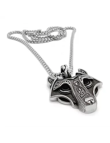 Norse viking fenrir wolf men's pendant necklace steel chain included