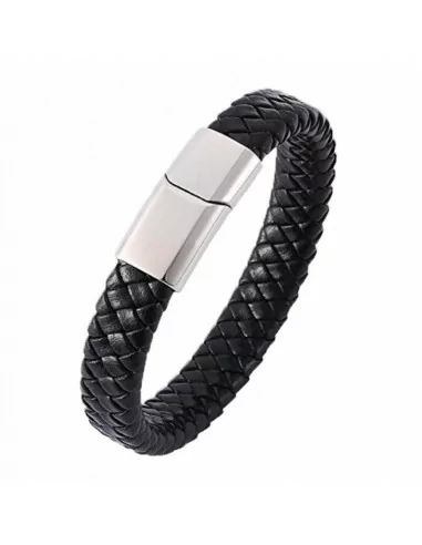 Men's braided leather bracelet and customizable stainless steel clasp width of your choice