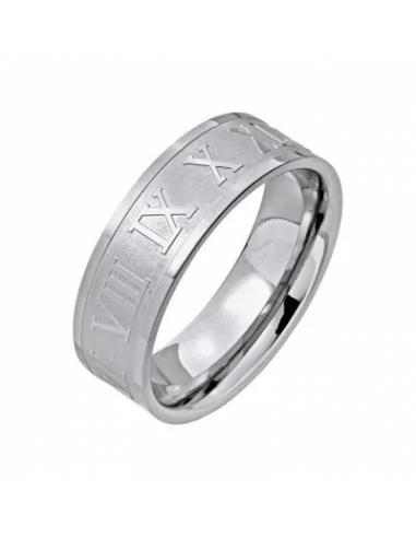 RING FOR MEN WOMEN SOLID STEEL ROMAN NUMBERS ENGRAVING IN RELIEF NEW 10140