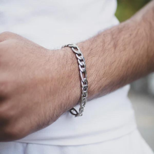 Bracciale bracciale donna uomo acciaio maglia figaro argento economico 7mm