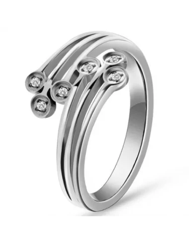 Bague anneau de fiançailles femme acier ciselée ajourée zirconiums