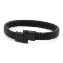 Brazalete de hombre trenzado cuero y acero inoxidable negro estilo abierto