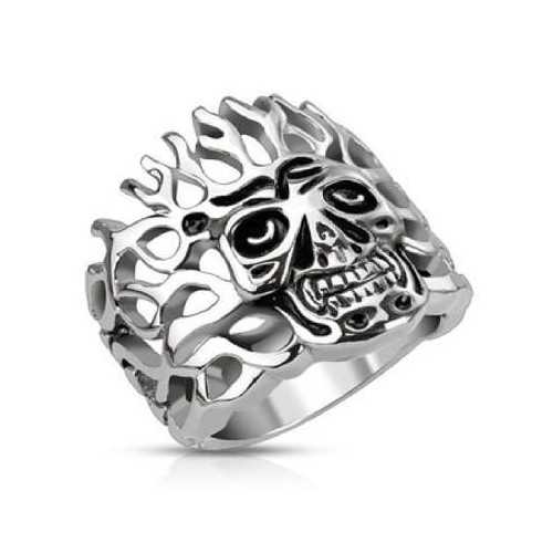 HERRENRING MASSIVSTAHL BURNING SKULL GOTH GOTHIC BIKER NEU 5145