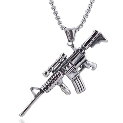 Pendentif homme acier inoxydable arme forme de fusil d'assaut AK47