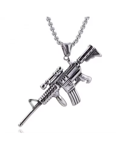 Men's stainless steel weapon pendant in the shape of an AK47 assault rifle
