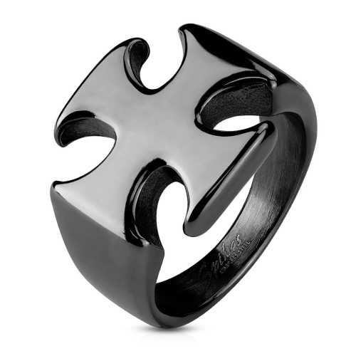 Men's Black Steel Celtic Iron Cross Maltese Signet Ring