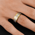 Bague anneau homme acier bandeau argenté et croix bords doré or fin