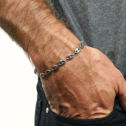 BRACELET GOURMETTE HOMME ADO FEMME BIJOU DE LUXE GRAIN DE CAFE 20CM EN ACIER 316L NEUF