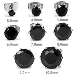 Paar von Herren Ohrringen ADO ROD CLASP Runde Stahl Zirkon Diamonen schwarz neu k