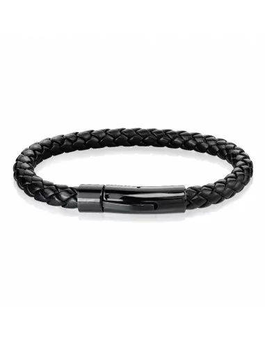 Men's braided leather bracelet and modern black magnetic steel clasp