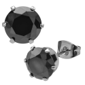 Pair Men's Earrings Woman Teen Steel Zircon Round Diams Black Close-up