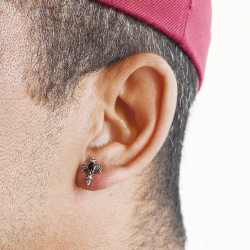 Paire de boucles d'oreilles pour homme croix tribal avec onyx gothique