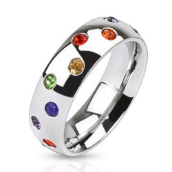 ANELLO ANELLO PER UOMO DONNA STEEL SET ZIRCON PRIDE GAY PRIDE ANELLO LESBICO NUOVO 2162