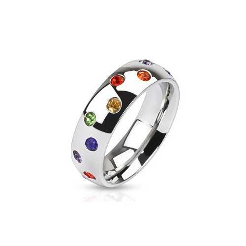 BAGUE ANNEAU POUR HOMME FEMME ACIER SERTIE ZIRCON FIERTE GAY PRIDE RING LESBIEN NEUVE 2162