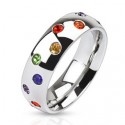 ANELLO ANELLO PER UOMO DONNA STEEL SET ZIRCON PRIDE GAY PRIDE ANELLO LESBICO NUOVO 2162