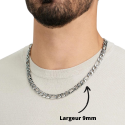 Chain mesh Figaro steel silver width 9mm for men