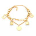 Bracciale in acciaio con doppia catena d'oro 5 Charms