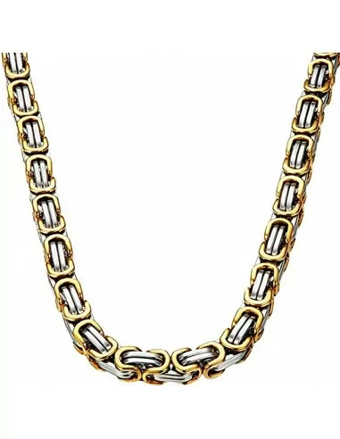 Chaine homme acier inoxydable plaqué or maille byzantine bling rappeur