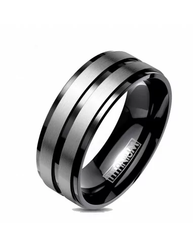Men's alliance ring black titanium double brushed gray silver bands