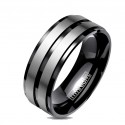 Men's alliance ring black titanium double brushed gray silver bands