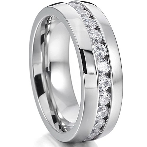 Anello alleanza eterna modello uomo acciaio e pietre preziose wedding