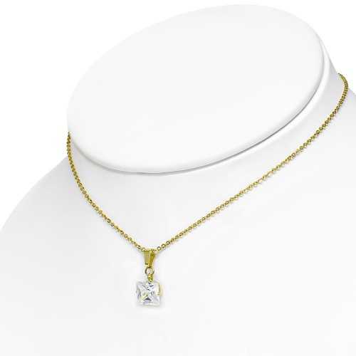 Collar y colgante de mujer con piedra cuadrada blanca y acero dorado con oro fino