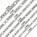 Collar de cadena Hombre Hembra de acero de acero inoxidable Malla Figaro Color Plata Todos los anchos