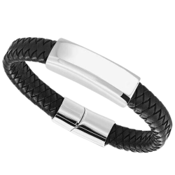 Bracciale da uomo in pelle con chiusura a piastrina in acciaio personalizzabile e personalizzabile