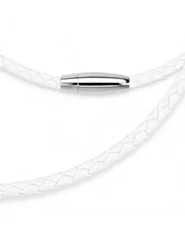 Necklace chain for men and women in white braided leather and magnetic  steel clasp