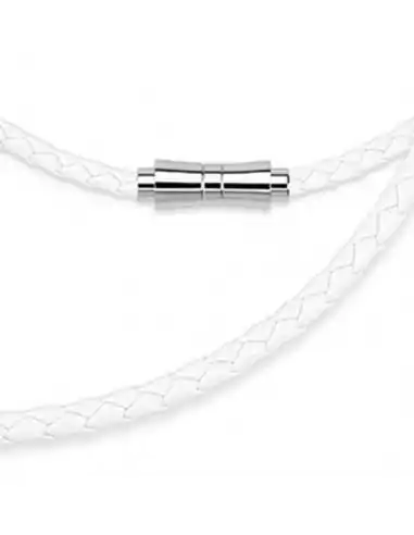 CHAIN NECKLACE CORD MAN WOMAN BRAIDED LEATHER and STEEL CLASP MAGNETIC WHITE CHEAP NEW 9021