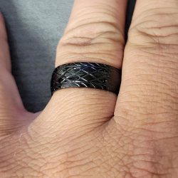 Anillo de anillo hombre acero todos los diamantes estriados negro efecto bicicleta neumático