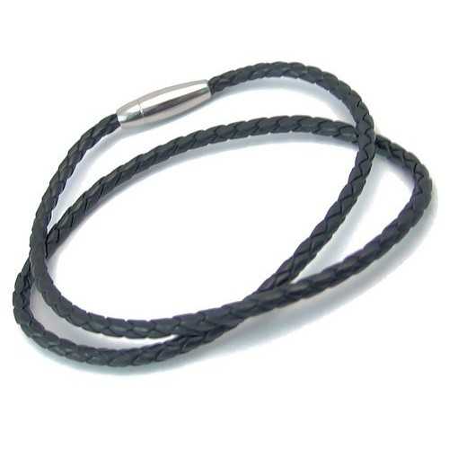 COLLAR DE CADENA DE CORDON HOMBRE MUJER CUERO TRENZADO Y CIERRE DE ACERO MAGNÉTICO NEGRO BARATO NUEVO 9005